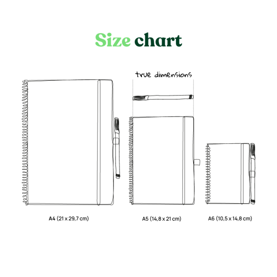 size chart Bambook reusable notebook 